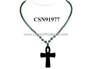 Hematite Cross Pendant Beads Stone Chain Choker Fashion Women Necklace